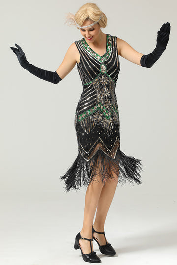 Glitter V Hals 1920'er Flapper Kjole